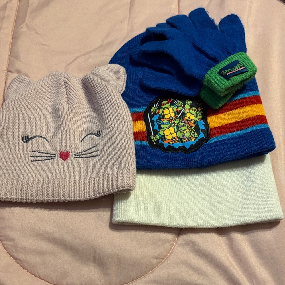Ninja turtles glove beanie, girls small cat beanie plain cream color beanie